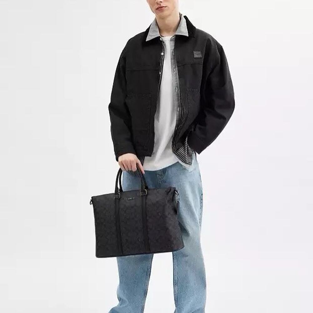 NWT COACH Caleb Work Bag In Signature Canvas CY770 Gunmetal/Charcoal/Black - Picture 7 of 9